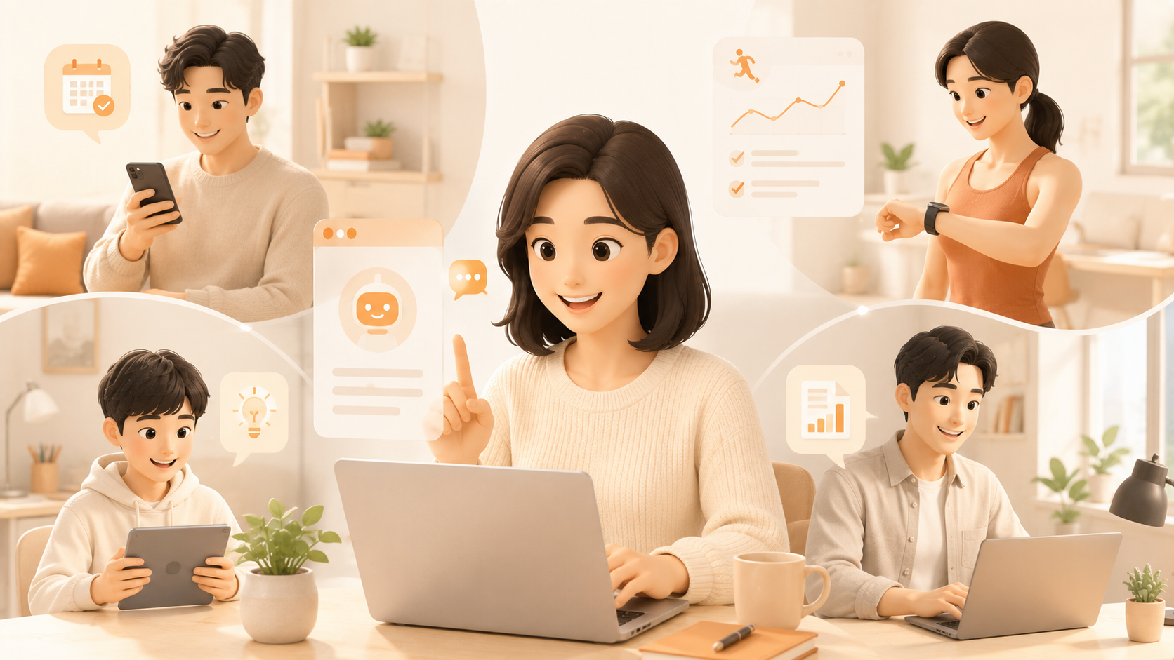 일상생활에서 스마트폰으로 전 국민 무료 한국형 AI 서비스를 활용하는 모습