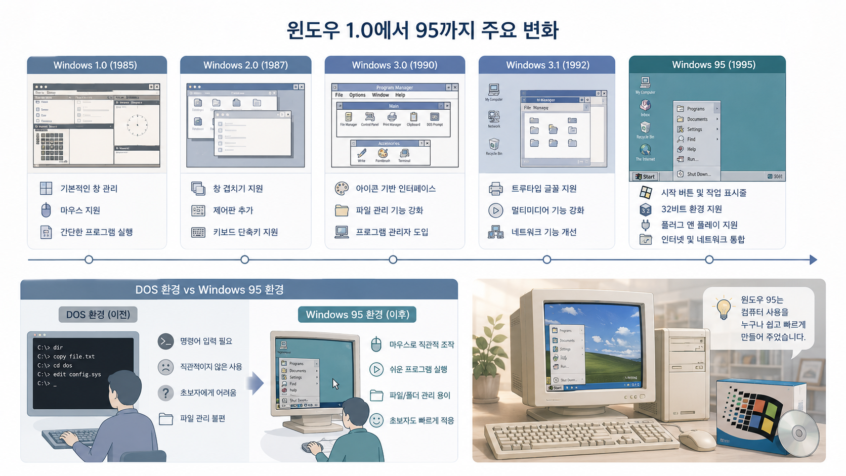 윈도우1.0에서 95까지 주요변화