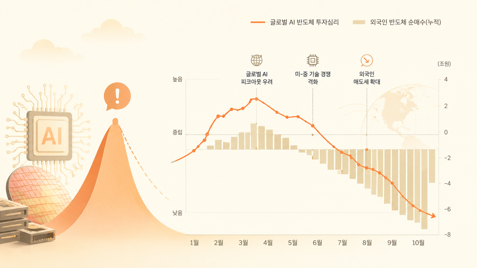 AI 반도체 피크아웃 우려 및 외국인 매도세 추이 그래프