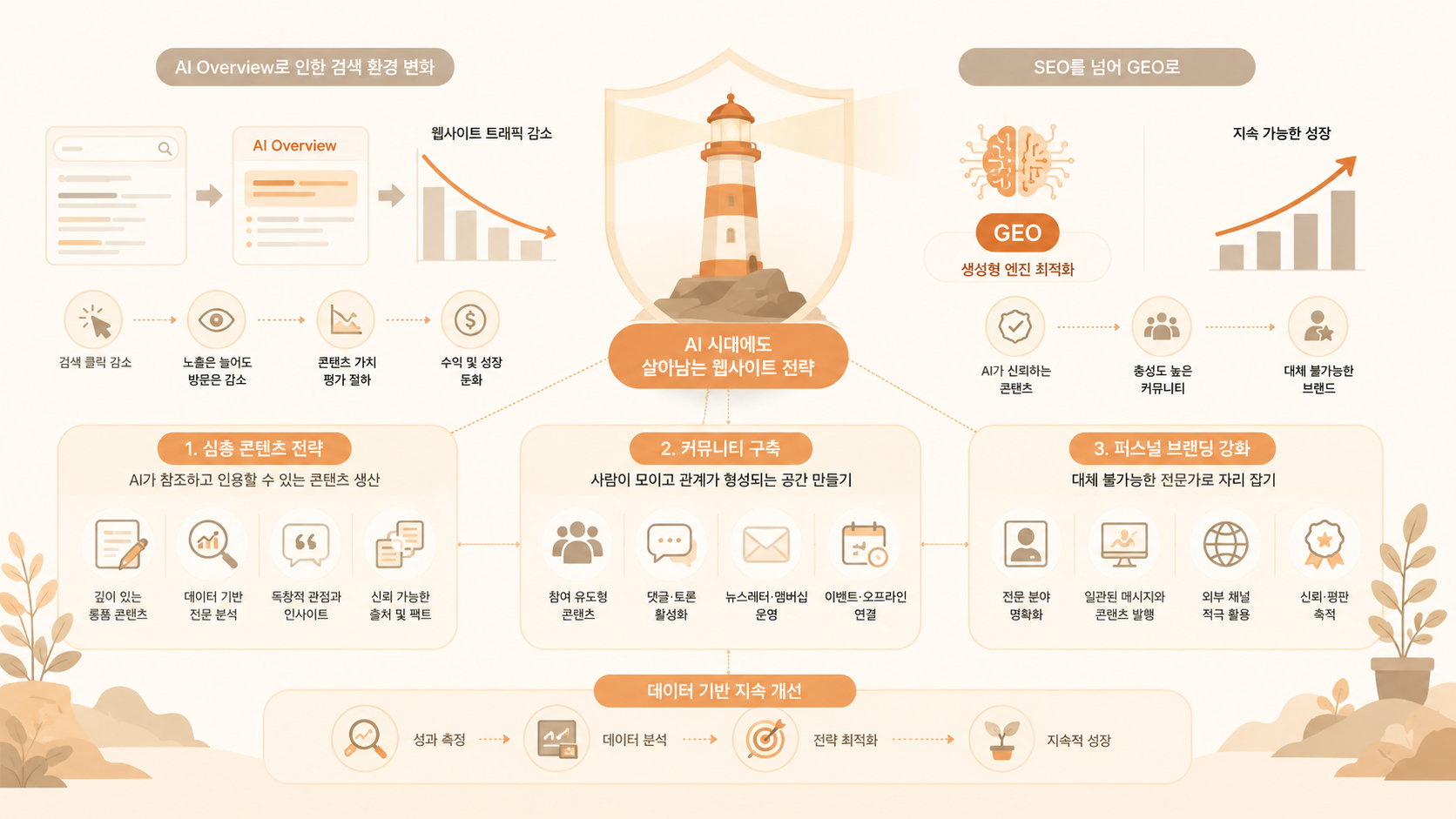 검색 트래픽 감소에 대비하는 GEO 웹사이트 운영 전략 그래픽